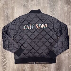 Full Send By Nelk Boys Camo Logo Quilted Puffer Bomber Jacket Black Men's Large